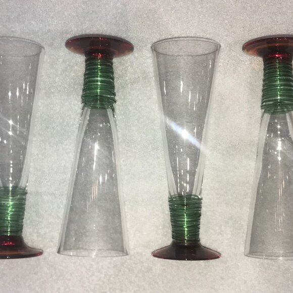 Tall drinking glasses with green on bottom set of 6 - Picture 1 of 11